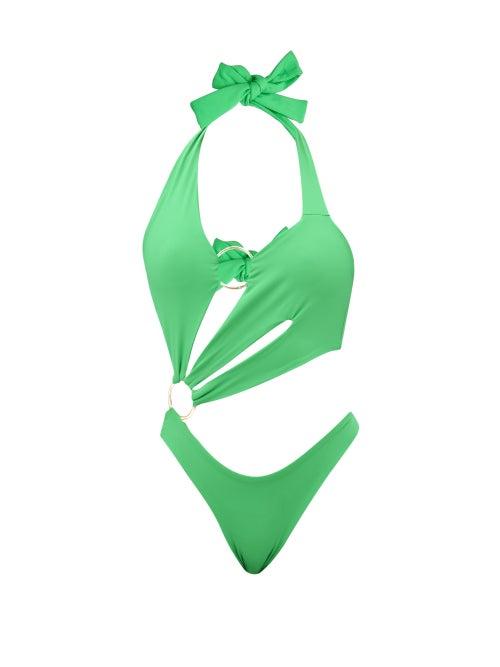 Louisa Ballou - Sex Wax Ring-embellished Recycled-fibre Swimsuit - Womens - Green