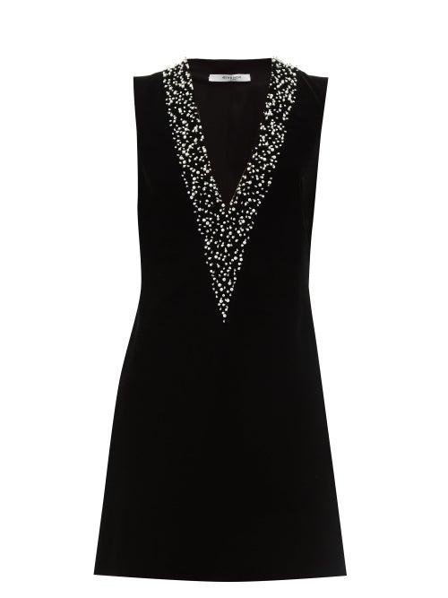 Matchesfashion.com Givenchy - Pearl Embroidered Velvet Mini Dress - Womens - Black