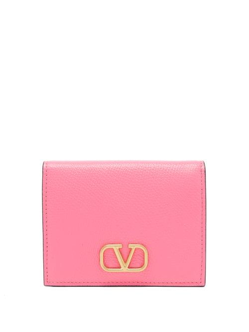 Valentino Garavani - V-logo Grained-leather Wallet - Womens - Pink