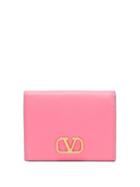Valentino Garavani - V-logo Grained-leather Wallet - Womens - Pink