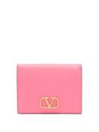 Valentino Garavani - V-logo Grained-leather Wallet - Womens - Pink