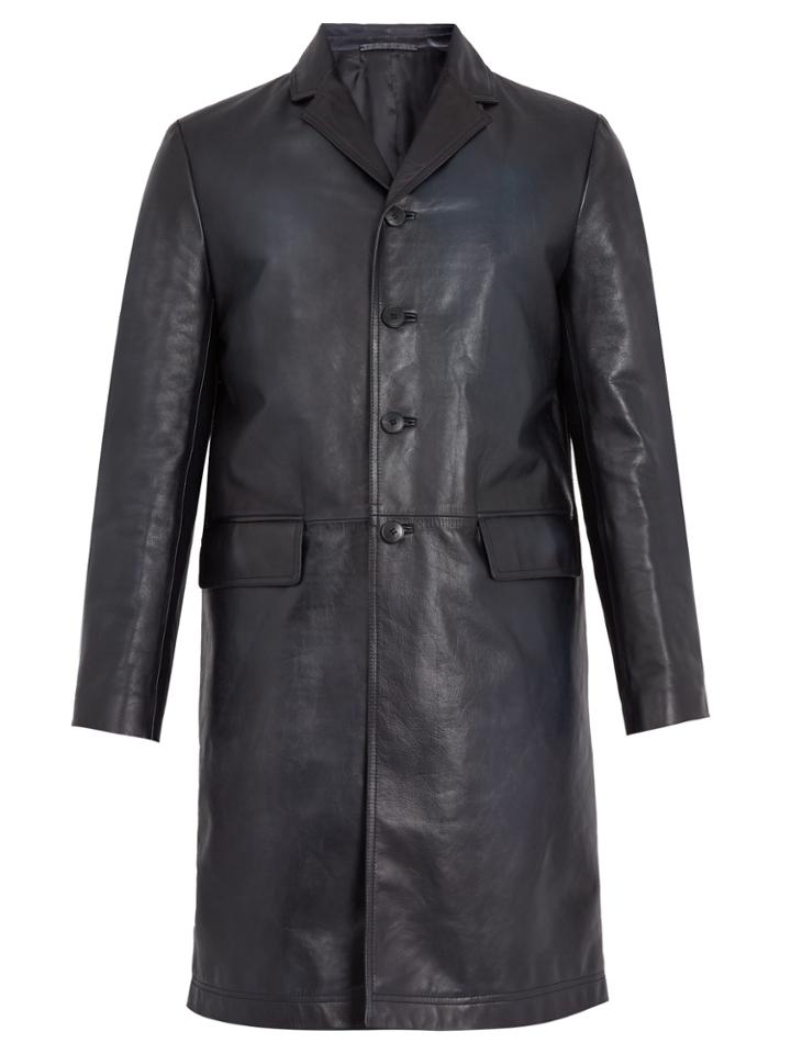 Valentino Single-breasted Leather Overcoat