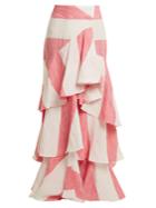 Johanna Ortiz Tabasco Fluted Striped Linen Maxi Skirt