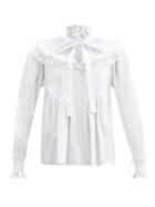 Matchesfashion.com Dolce & Gabbana - Ruffled High-neck Cotton-blend Poplin Blouse - Womens - White