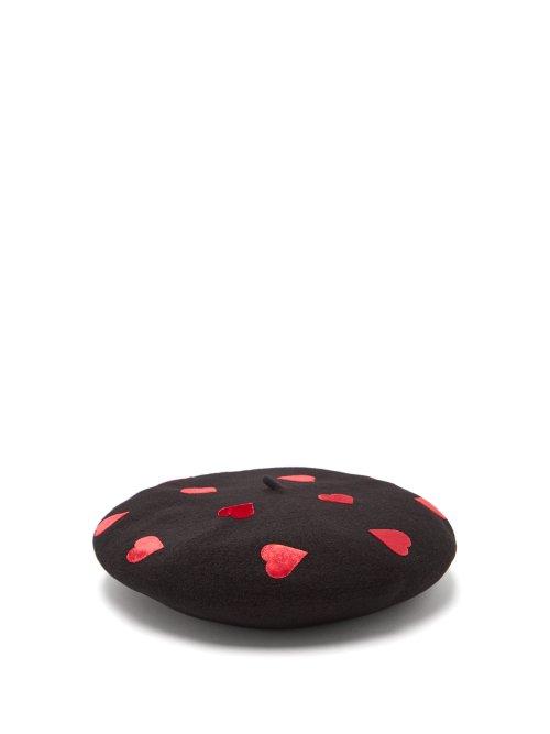 Matchesfashion.com Benot Missolin - Velvet Heart Appliqu Wool Beret - Womens - Black