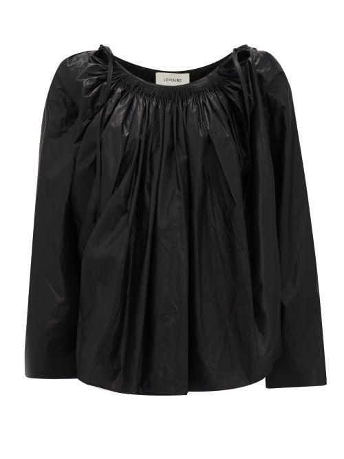 Matchesfashion.com Lemaire - Gathered Cotton-chintz Blouse - Womens - Black