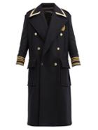 Matchesfashion.com Balmain - Double-breasted Wool-blend Military Coat - Mens - Navy