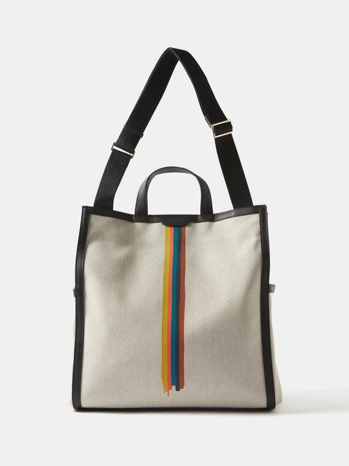 Paul Smith - Painted Stripe Leather-trim Canvas Tote Bag - Mens - Cream Multi