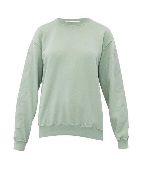 Matchesfashion.com Off-white - Logo Print Loop Back Cotton Jersey Sweatshirt - Womens - Green