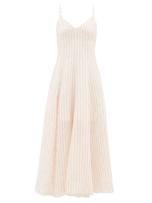 Matchesfashion.com Three Graces London - Carlota Striped Cut-out Linen Maxi Dress - Womens - Cream Stripe