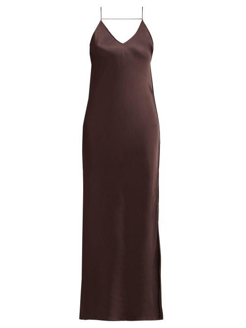 Matchesfashion.com Helmut Lang - Raw Edged Satin Slip Dress - Womens - Brown