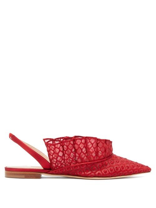 Matchesfashion.com Andrea Mondin - Odette Embroidered Ruffle Slingback Sandals - Womens - Red