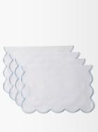 Emilia Wickstead - Set Of Four Scalloped-edge Linen Placemats - Womens - White Blue
