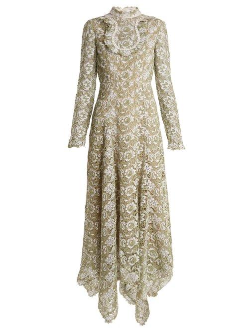 Matchesfashion.com Erdem - Shen High Neck Floral Guipure Lace Dress - Womens - Green