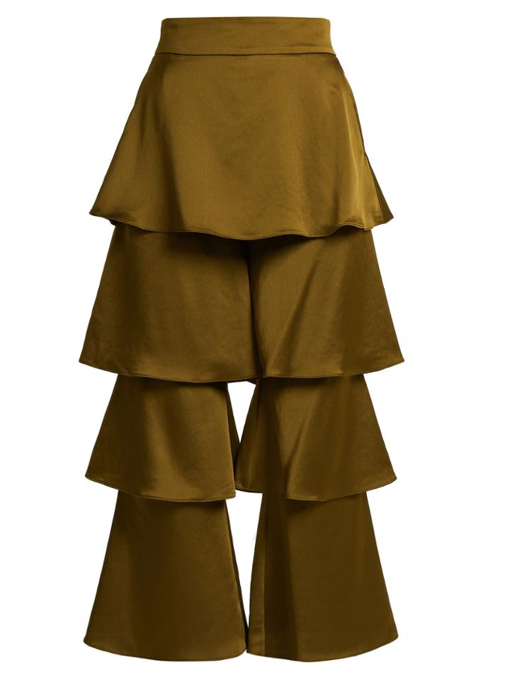 Osman Felix Flounce-panel Cropped Satin Trousers