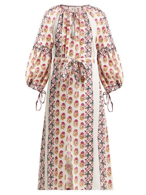 Matchesfashion.com D'ascoli - Caribe Balloon Sleeve Cotton Dress - Womens - Pink White