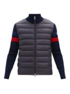 Matchesfashion.com Moncler - Down-panel Striped Zip-through Wool Sweater - Mens - Navy