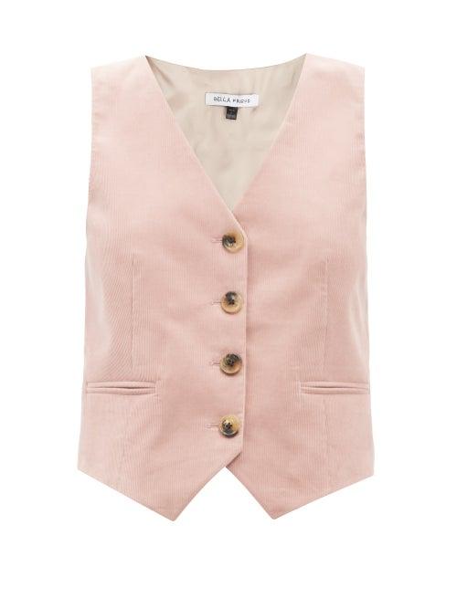 Ladies Rtw Bella Freud - Chrissie V-neck Cotton-corduroy Waistcoat - Womens - Light Pink
