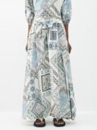 Etro - Patchwork-print Cotton Skirt - Womens - Blue Multi