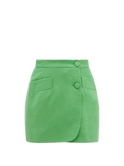 Matchesfashion.com Elzinga - Asymmetric High-rise Wool Mini Skirt - Womens - Green