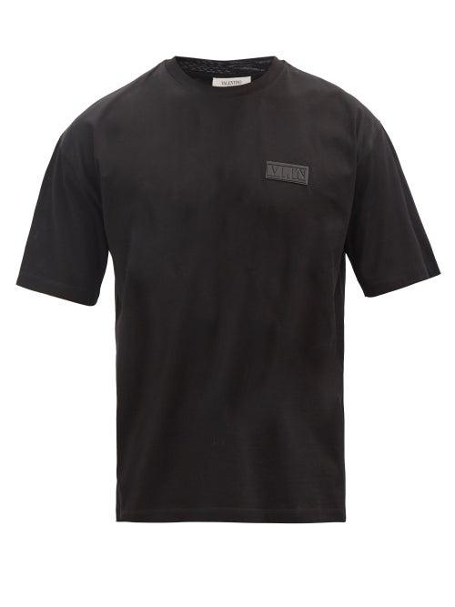 Matchesfashion.com Valentino - Vltn Logo-plaque Cotton-jersey T-shirt - Mens - Black