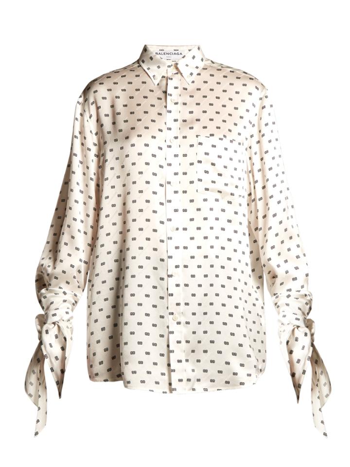 Balenciaga Bb Logo-print Tie-cuff Satin Blouse