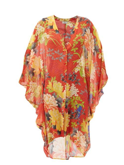 Matchesfashion.com Etro - Floral-print Silk-chiffon Kaftan - Womens - Red Multi