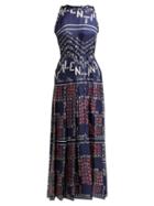 Matchesfashion.com Valentino - Chevron And Puzzle Print Silk Dress - Womens - Blue Print