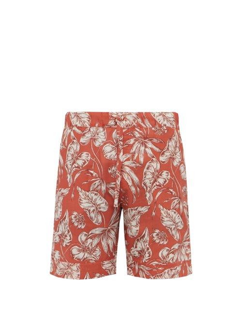 Matchesfashion.com Desmond & Dempsey - Foliage Print Cotton Poplin Pyjama Shorts - Mens - Red
