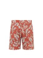 Matchesfashion.com Desmond & Dempsey - Foliage Print Cotton Poplin Pyjama Shorts - Mens - Red