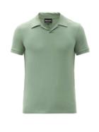 Matchesfashion.com Giorgio Armani - Open-collar Piqu Polo Shirt - Mens - Green