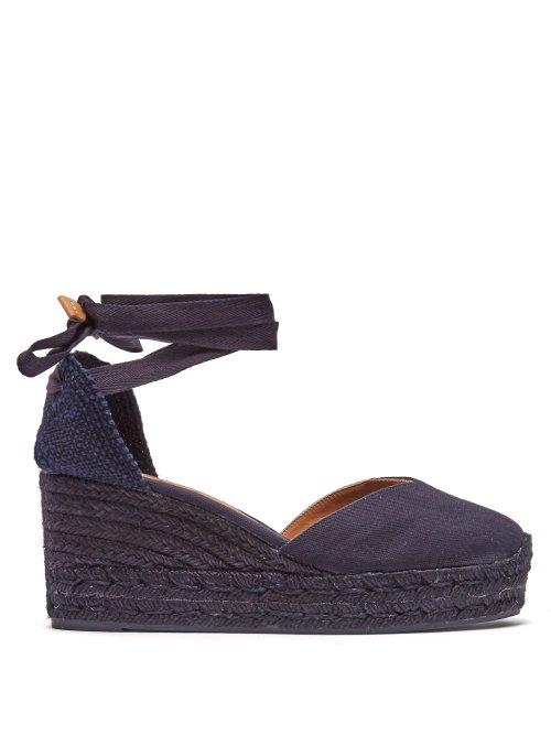 Matchesfashion.com Castaer - Chiara 60 Canvas & Jute Espadrille Wedges - Womens - Navy