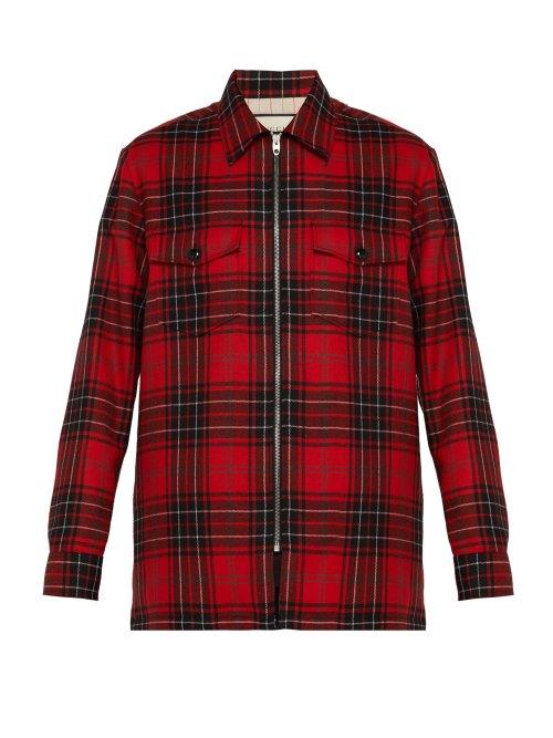 Matchesfashion.com Gucci - Tartan Logo Appliqu Wool Shirt - Mens - Black Red
