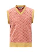 Mens Rtw Marni - V-neck Geometric-jacquard Wool Sleeveless Sweater - Mens - Red