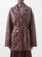 Nanushka - Liban Belted Faux-leather Jacket - Womens - Burgundy