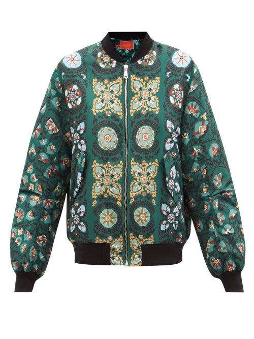 La Doublej - Suzany-print Faille Bomber Jacket - Womens - Green Multi