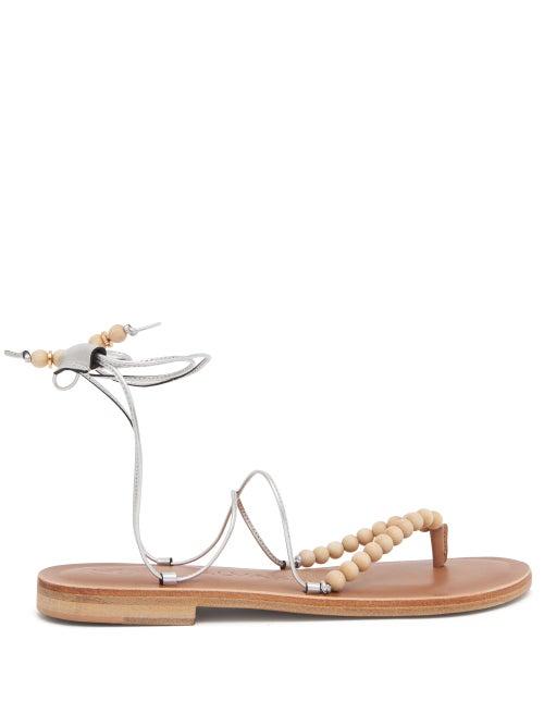 Matchesfashion.com Lvaro - Akaiah Beaded Wraparound Metallic-leather Sandals - Womens - Silver