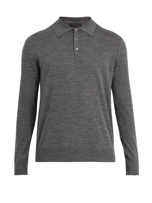 Matchesfashion.com Prada - Long Sleeve Cotton Polo Shirt - Mens - Grey