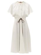 Matchesfashion.com Altuzarra - Romy Belted Linen-blend Midi Dress - Womens - White