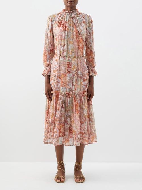 Zimmermann - Kaleidoscope Floral-print Chiffon Midi Dress - Womens - Red Multi