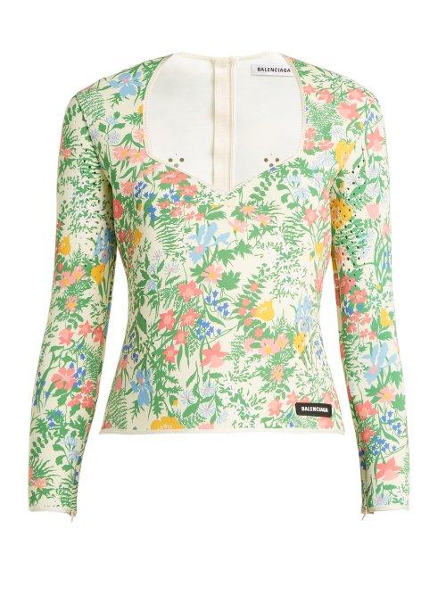 Matchesfashion.com Balenciaga - Floral Print Neoprene Top - Womens - Multi