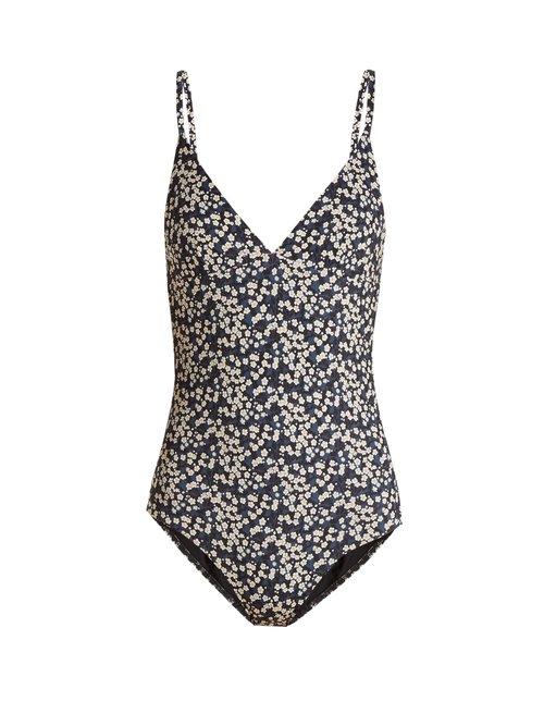 Matchesfashion.com Matteau - The Plunge Blossom Print Swimsuit - Womens - Black Navy