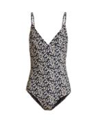 Matchesfashion.com Matteau - The Plunge Blossom Print Swimsuit - Womens - Black Navy