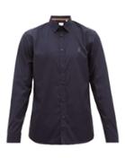 Matchesfashion.com Burberry - Louis Logo Embroidered Stretch Cotton Shirt - Mens - Navy