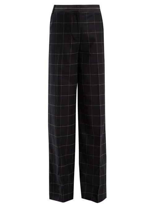 Matchesfashion.com Elizabeth And James - Hansel High Rise Wide Leg Wool Blend Trousers - Womens - Navy