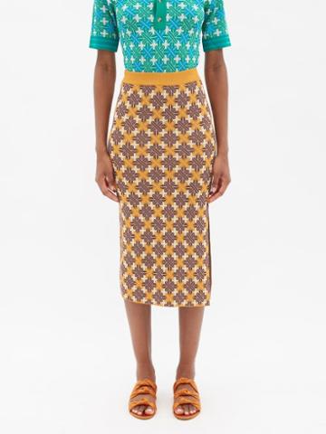 Dodo Bar Or - Ayla Side-slit Jacquard-knit Midi Skirt - Womens - Brown Multi
