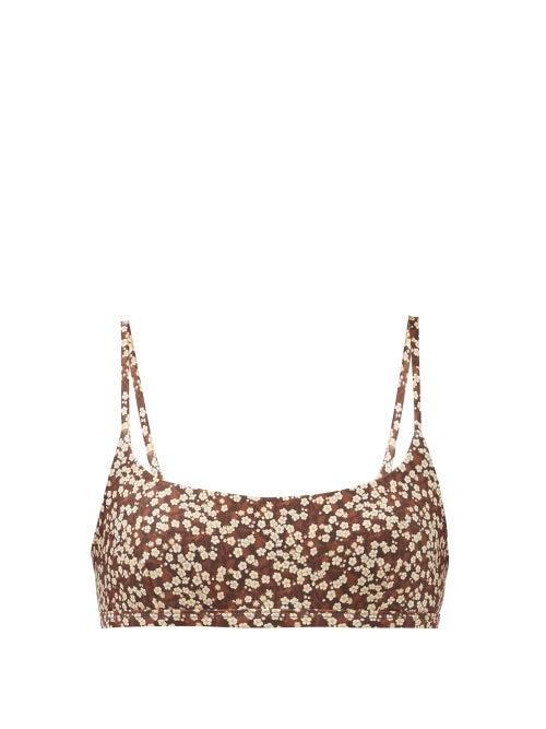 Matchesfashion.com Matteau - The Crop Floral-print Bikini Top - Womens - Brown Print