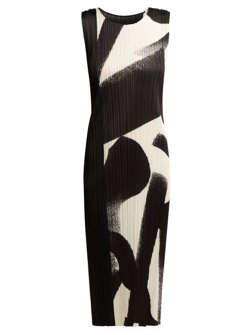 Matchesfashion.com Pleats Please Issey Miyake - Monochrome Pleated Dress - Womens - Black White