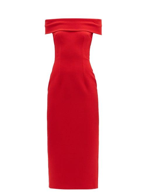 Emilia Wickstead - Charlie Off-the-shoulder Crepe Dress - Womens - Red