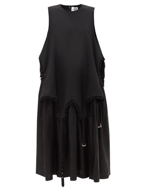 Noir Kei Ninomiya - Layered Ruffled And Pleated Wool Midi Dress - Womens - Black